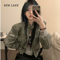 NEW LAKE美式潮牌长袖短款pu皮夹克上衣女春季2024新款街头机车服皮衣外套