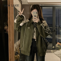 NEW LAKE美式拼接外套少女孩春秋装13初中高中学生16岁宽松休闲鹿皮绒夹克