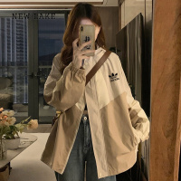 NEW LAKE动感三‍叶草外套女春2024新款休闲时尚宽松连帽工装夹克风衣