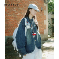 NEW LAKE初秋牛仔外套女春秋新款小个子宽松bf慵懒风做旧复古牛仔衣夹克潮