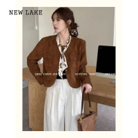 NEW LAKE圆领鹿皮绒外套女欧洲站2024年新款韩版洋气百搭显瘦夹克上衣