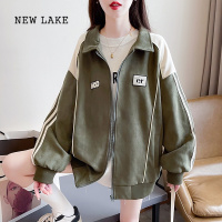 NEW LAKE美式复古麂皮绒外套女春秋款潮牌三条杠宽松运动风休闲棒球服夹克