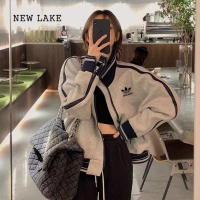 NEW LAKE动感三‍叶草外套女春秋2024新款休闲宽松棒球服初秋美式夹克上衣