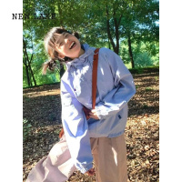 NEW LAKE山系户外机能风连帽冲锋衣外套女2024新款防水防风夹克上衣潮