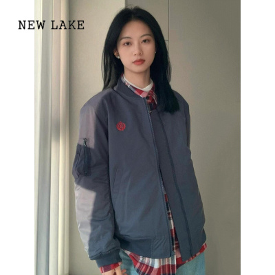 NEW LAKE美式复古刺绣棒球服外套女款高级感宽松休闲飞行服工装夹克潮