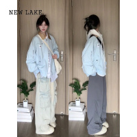 NEW LAKE美式复古vintage撞色工装外套女设计感小众情侣款棒球服夹克