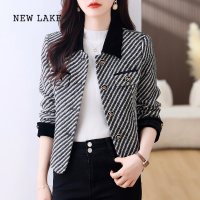 NEW LAKE条纹短款小香风外套女春2024新款女装春季夹克粗花呢上衣