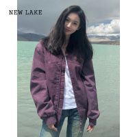 NEW LAKE美式复古紫色底特律短款工装夹克外套女高级感休闲棒球服潮牌