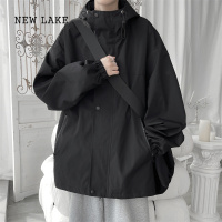 NEW LAKE黑色桑延同款外套女春秋款防风防水户外棒球服连帽工装夹克