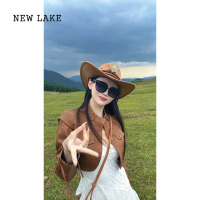NEW LAKE美拉德川西旅行穿搭复古棕色pu皮衣外套女春秋机车服短款夹克上衣