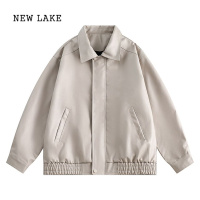 NEW LAKE「」美式复古皮衣外套女高级感翻领白色皮夹克宽松休闲