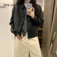 NEW LAKE黑色短款皮衣外套女夹克2024春秋新款独特今年流行小个子机车