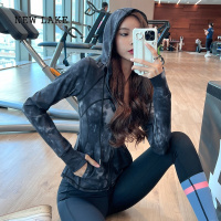NEW LAKE健身女孩扎染连帽运动外套紧身显瘦瑜伽服跑步夹克上衣长袖新