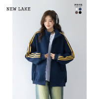 NEW LAKE「」撞色三条杠拉链开衫外套女春秋款运动休闲宽松夹克