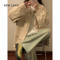 NEW LAKE初秋穿搭灯芯绒外套女春2024新款美式复古大码工装棒球服夹克