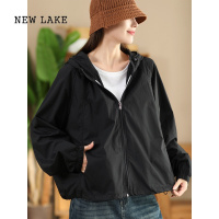 NEW LAKE园园美衣秋款时尚高密连帽外套女抽绳摆长袖开衫夹克宽松外搭