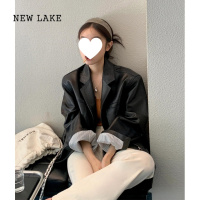 NEW LAKE黑色pu皮衣外套女2024新款早春高级感皮夹克短款独特美式痞帅