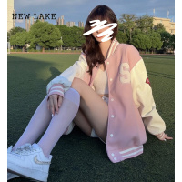 NEW LAKE粉色棒球服女春秋2024新款设计感小众夹克外套oversize潮冬季加厚