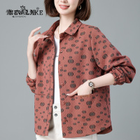 NEW LAKE中老年妈妈印花短外套女2024春秋新款时尚大码宽松休闲小个子夹克