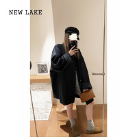 NEW LAKE!机车黑色廓形小众立领皮衣女早春秋装中长款皮风衣外套夹克