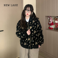 NEW LAKE原创复古丝绒提花刺绣重工棒球服外套女2024新款春季夹克上衣