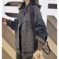 NEW LAKE梨形身材微胖大码女装牛仔短外套显瘦宽松长袖夹克2024年新款