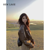 NEW LAKE2024春秋港味复古皮衣短款外套女高级感小个子PU皮炸街机车服夹克