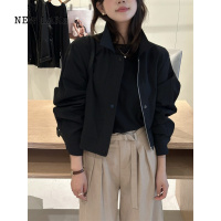 NEW LAKEthe limon柠檬绿茶翻领长袖夹克外套女休闲小众短款拉链上衣