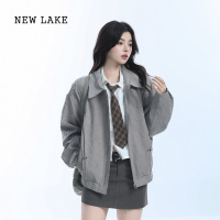 NEW LAKE[坐吃山空]国潮复古高级灰色褶皱纹理夹克女设计感小众宽松外套