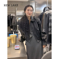 NEW LAKE美式复古机车风高级感翻领短款小个子PU皮衣显瘦夹克外套女上衣潮