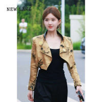 NEW LAKE许我耀眼赵露思同款黄色新中式印花老钱风夹克上衣女短款西装外套
