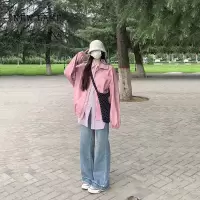 NEW LAKE美式复古做旧立领皮衣外套女宽松慵懒风小众机车服夹克春秋款
