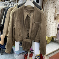 NEW LAKE2024麂皮外套女简单百搭短款夹克外套配包包气质韩版