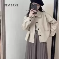 NEW LAKE美式复古小个子短款皮衣外套女春秋高级感看机车服夹克上衣潮
