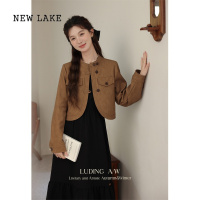 NEW LAKE微胖大码女装复古皮夹克早秋新款美拉德短款皮衣外套裙子