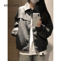 NEW LAKE初秋美拉德皮衣外套女春秋款小个子潮牌翻领麂皮绒棒球服PU皮夹克