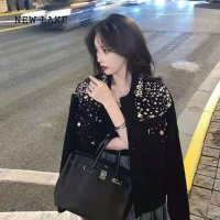 NEW LAKE法式高端重工烫钻小香风牛仔外套女春秋新款轻奢休闲短款复古夹克