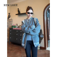 NEW LAKE撞色拼接棒球服外套女春2024新款慵懒风宽松显瘦美式夹克上衣