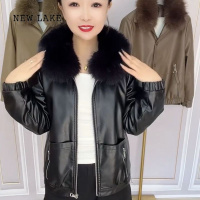 NEW LAKE冬季款时髦洋气款大毛领皮衣女加绒保暖加厚PU皮夹克短外套轻熟风