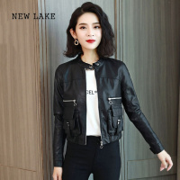 NEW LAKE靓美短外套女2024新款韩版修身短款小个子皮衣春秋PU皮夹克机
