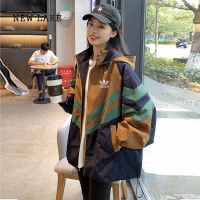NEW LAKE动感三‍叶草外套女春秋2024新款宽松运动小个子连帽早秋夹克上衣