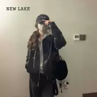 NEW LAKE黑色机车pu皮衣外套女小个子2024春秋新款美式高级设计感宽松夹克