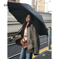 NEW LAKE千鸟格撞色外套女新款休闲宽松复古廓形工装夹克上衣