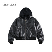 NEW LAKE番茄茄 早春设计感连帽皮衣夹克外套女2024年新款酷girl长袖上衣