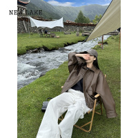 NEW LAKE棕色皮衣外套2024新款早季美拉德皮夹克高级感男女同款小个子