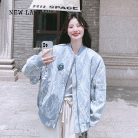 NEW LAKE网红蕾丝棒球服外套女2024春秋新款小个子宽松显瘦夹克上衣潮