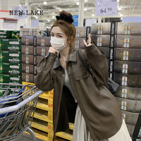 NEW LAKE港式复古咖色皮衣短款外套女春秋2024新款韩版慵懒风休闲机车夹克