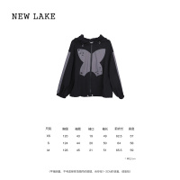 NEW LAKE 黑灰拼色长袖连帽外套女宽松抽绳夹克半身裙两件套