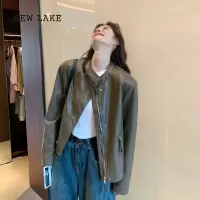 NEW LAKE高级感pu皮衣外套女春秋2024今年流行新款复古气质短款机车皮夹克