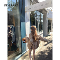 NEW LAKE卡其色廓形格纹夹克外套女miu系小个子高级感显瘦美拉德上衣